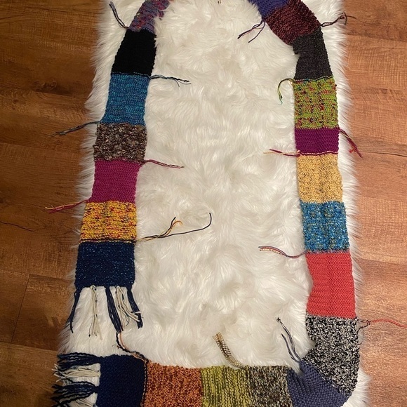 Accessories - Blue, pink, black, and orange long scarf with fringe